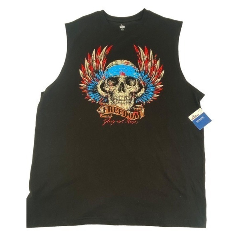 Patriotic Freedom Winged Skull Black Men's Large Tank Shirt New‎ With Tags